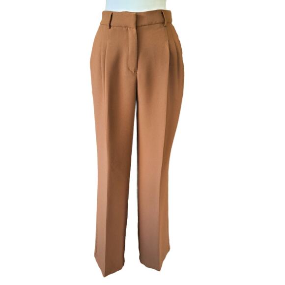 CYNTHIA ROWLEY Brown Pleated High Waisted Wide Leg Trouser Pant Size 10 Fall - Picture 1 of 7